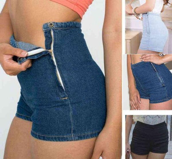 korean fashion women slim high waist jeans shorts denim bottoms short shorts tight a side button shorts y2204179247330, White;black